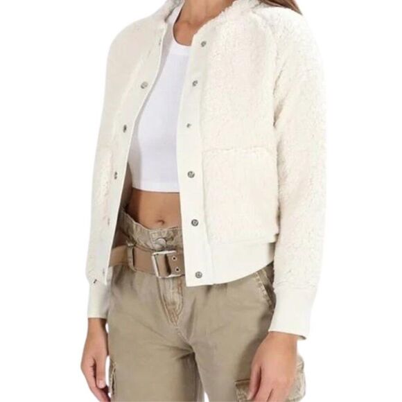 NSF Sherpa Bomber Jacket Womens Medium White Super Soft Lightweight Teddy Coat - Picture 2 of 13